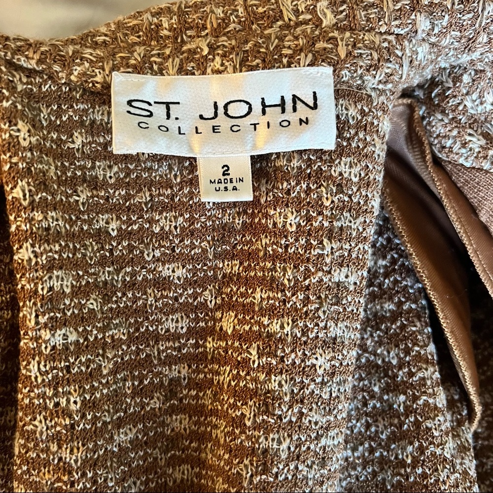 125 St. John Boucle Buttoned Down Brown White Tweed Knit Blazer Jacket Sz 2 - Picture 8 of 14